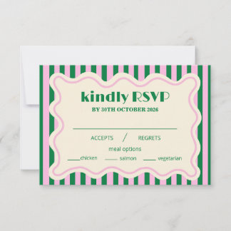 Moderne Retro-gestreifte Hochzeits-RSVP-Karte