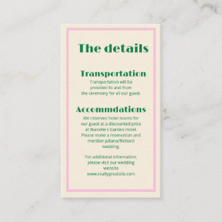 Moderne Retro-Gestreifte Hochzeitsinformationen Visitenkarte