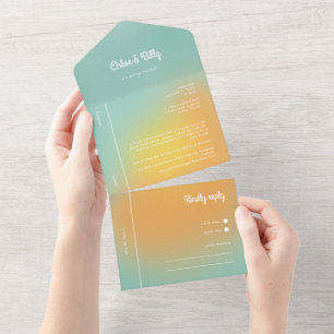 Moderne Retro Gradient Mint Orange UAWG Wedding All In One Einladung