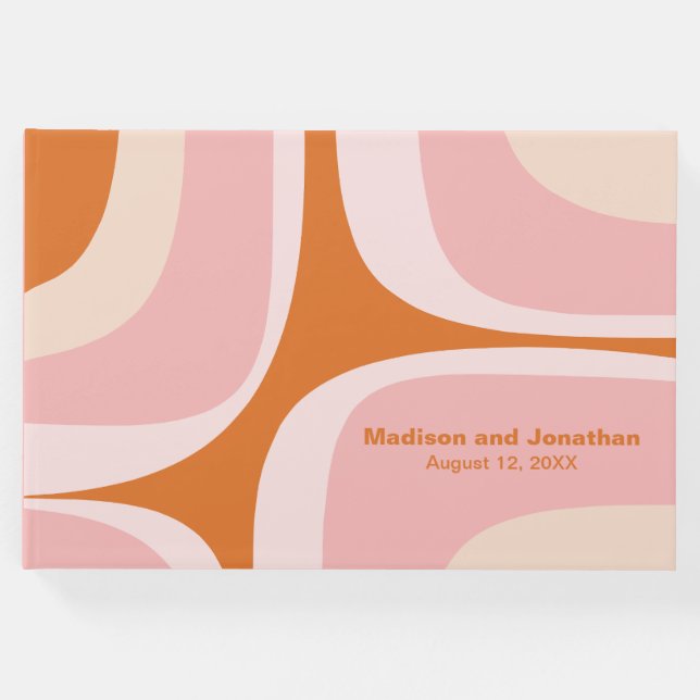 Moderne Retro-Groove Rosa und Orange Mitte des Jah Gästebuch (Vorderseite)