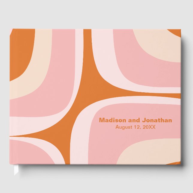 Moderne Retro-Groove Rosa und Orange Mitte des Jah Gästebuch (Vorderseite)
