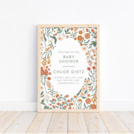 Moderne Retro Groovy Floral Baby Dusche Poster