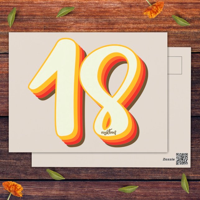Moderne Retro Groovy Gray Achtzehn 18. Geburtstag Postkarte (Front and Back)