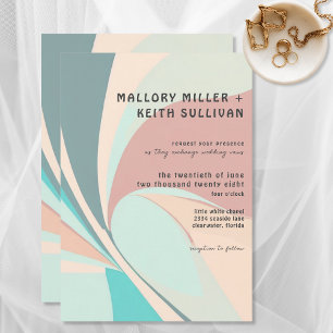 Moderne Retro Groovy Peach Aquamarin & Aqua Weddin Einladung