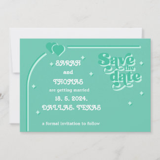 Moderne Retro-grüne 70er-Hochzeit Save The Date