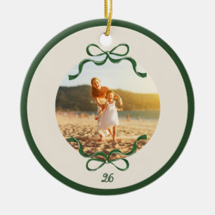 Moderne Retro Grüne Vintage Bögen Weihnachten Foto Keramik Ornament