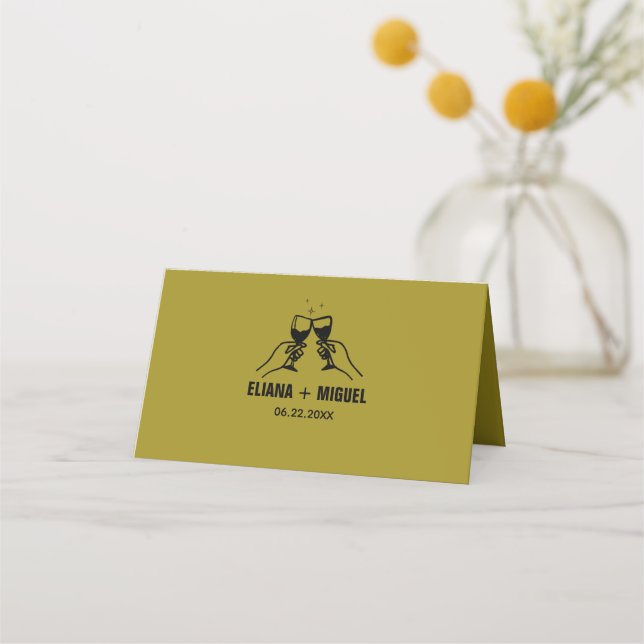 moderne Retro-Hand gezeichnet Hochzeit Platzkarte (Rückseite)