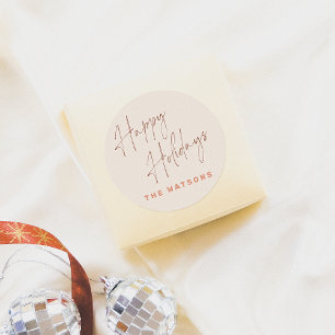 Moderne Retro Happy Holidays Name Runder Aufkleber