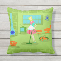 Moderne Retro Hausfrau Außenkissen Mittelalter