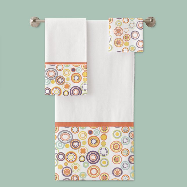 Moderne Retro-Herbstzirkel Mitte des Jahrhunderts Badhandtuch Set (Mid-Century Modern Retro Autumn Circles Bath Towel Set. MCM)