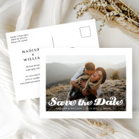 Moderne Retro-Hochzeit speichern das Date-Foto
