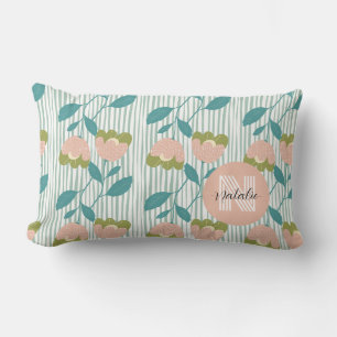 Moderne Retro hübsches Monogramm Muster floral bla Lendenkissen