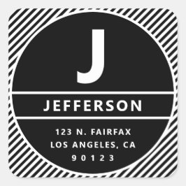 Moderne Retro-Inspirierte Rücksendeadresse und Mon Quadratischer Aufkleber