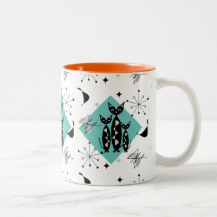 Moderne Retro-Katzen im Stil der Mitte des 20. Jah Zweifarbige Tasse
