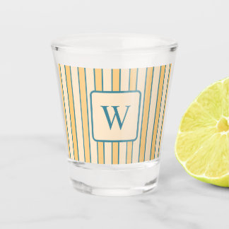 Moderne Retro-Koralle und grüner Streifen Schnapsglas