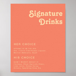 Moderne Retro   Korallen Signature-Drinks-Schild Poster