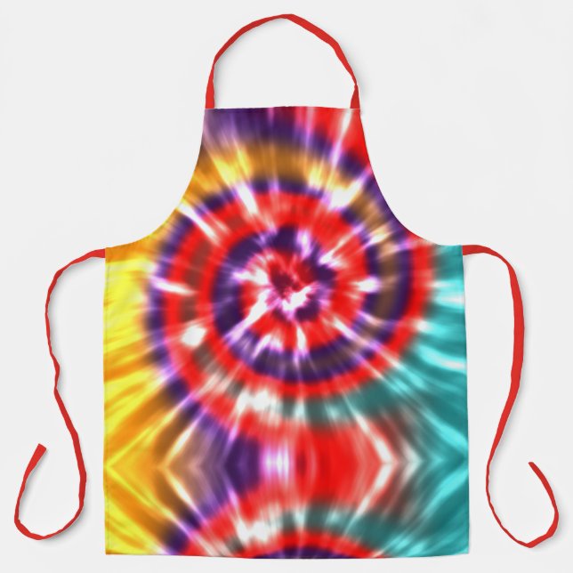 Moderne Retro-Krawatte rot türkisblau gelb Schürze (Vorderseite)