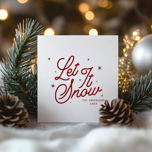 Moderne Retro Let It Snow Weihnachtsschrift Rot Feiertagskarte