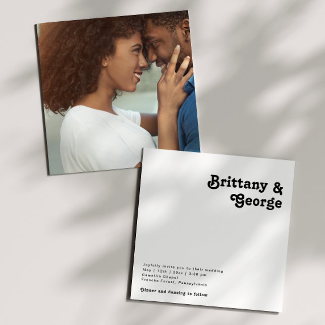 Moderne Retro Lettering Square Foto Hochzeit Einladung (Von Creator hochgeladen)