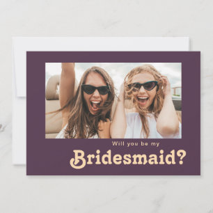Moderne Retro Lila Foto Bridesmaid Vorschlag Card Einladung