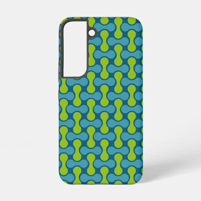 Moderne Retro-Link-Muster in Blau und Grün Samsung Galaxy Hülle (Rückseite)