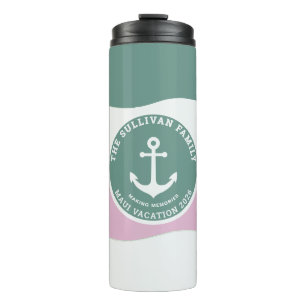Moderne Retro-Miami-Sage-Lila-Anker-Familienstrand Thermosbecher