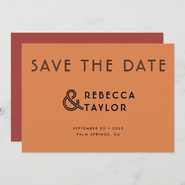 Moderne Retro Minimalistisch Orange Red Wedding Save The Date (Vorne/Hinten)