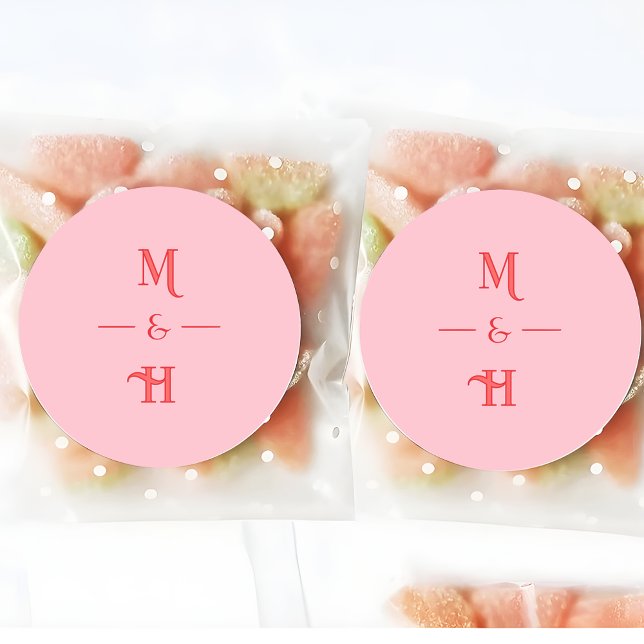Moderne Retro-Monogramm Rosa & Rote Hochzeit Runder Aufkleber (Von Creator hochgeladen)