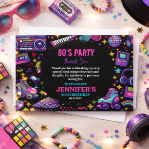 Moderne Retro-Neon-80er-Geburtstagsfeier für Erwac Dankeskarte
