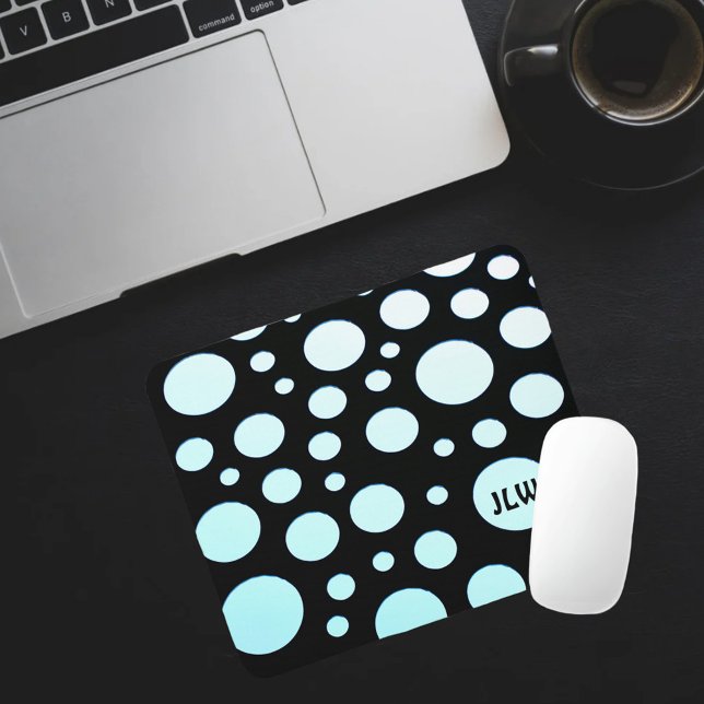 Moderne Retro Ombre Blue Circles auf schwarz Mousepad (Von Creator hochgeladen)