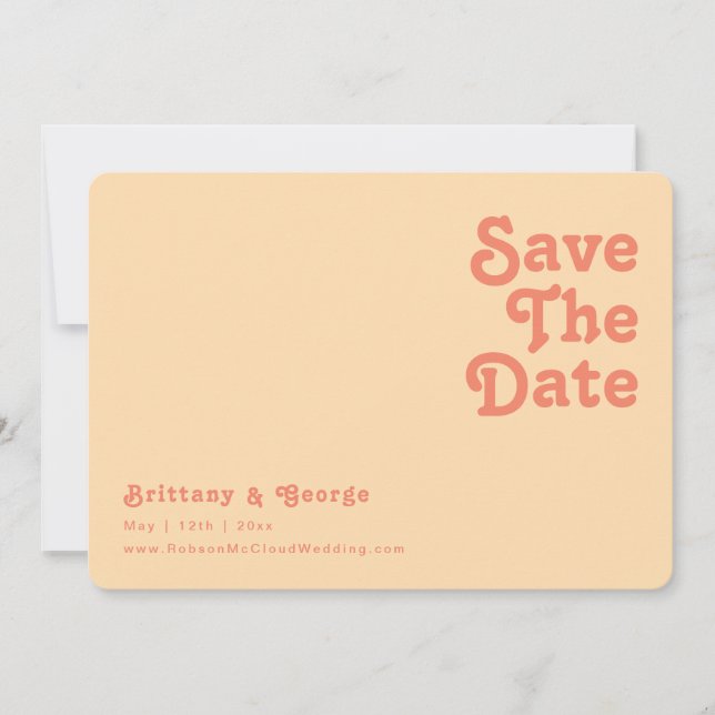 Moderne Retro Orange Creme Horizontal abgerundete  Save The Date (Vorderseite)