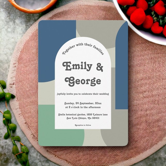 Moderne Retro Pastel Abstrakte Hochzeit Einladung (Von Creator hochgeladen)