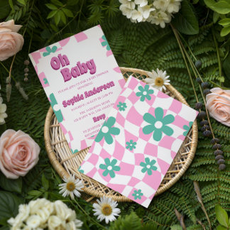 Moderne Retro Pastell Oh Baby Einladung zur Babypa