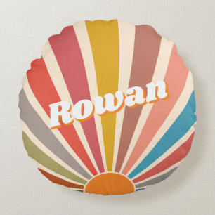 Moderne Retro-Persönliche-Fun-Vintage-Regenbogen Rundes Kissen