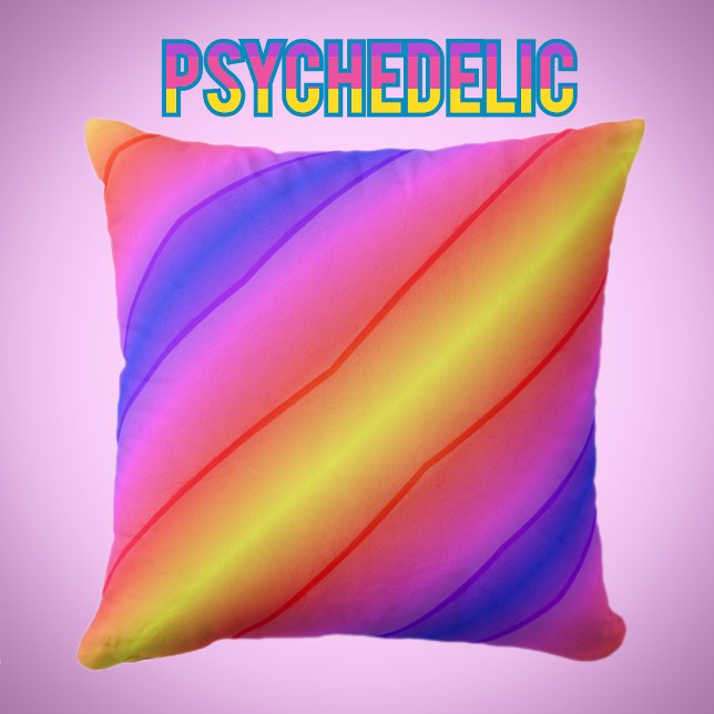 Moderne Retro Psychedelic Stripes Multi Color Kissen (Von Creator hochgeladen)