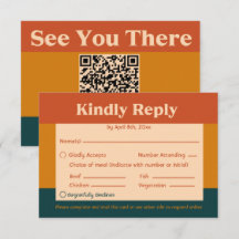 Moderne Retro-QR-Code-Antwortkarte Orange Pfau