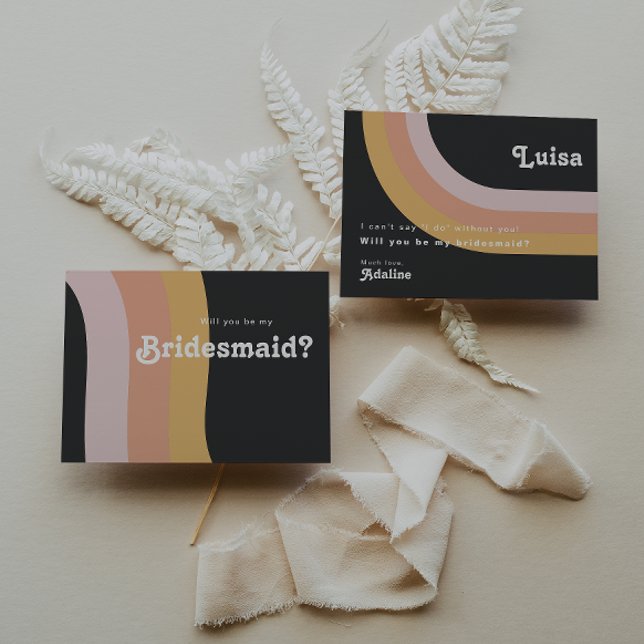 Moderne Retro Rainbow Dark Bridesmaid Vorschlag Ca Einladung (Von Creator hochgeladen)