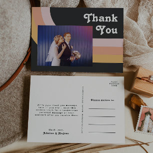 Moderne Retro Rainbow Dark Foto Wedding Vielen Dan Postkarte