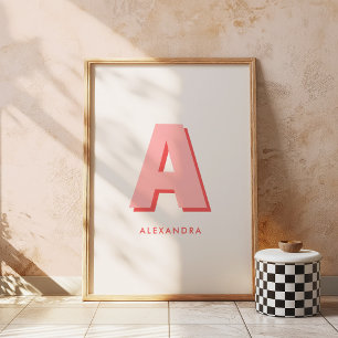 Moderne Retro Rosa Benutzerdefiniertes Monogramm A Poster