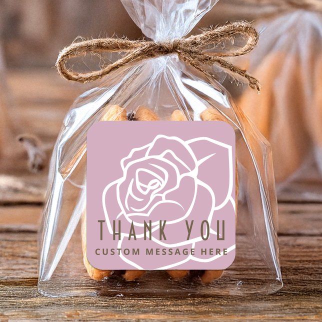 Moderne Retro Rosa Blume Danke Quadratischer Aufkleber (Von Creator hochgeladen)