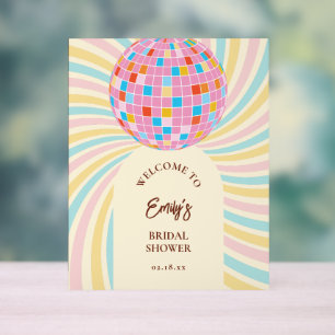 Moderne Retro-Rosa Disco-Kugel Brautparty Willkomm Acrylschild