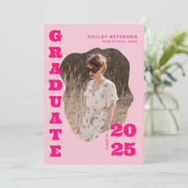 Moderne Retro-Rosa Typografie 2 Foto Abschluss Einladung