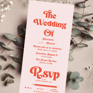 Moderne Retro-Rosa und Orange-Typografie-Hochzeit All In One Einladung