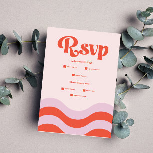 Moderne Retro Rosa und Orange Typografie Hochzeit RSVP Karte