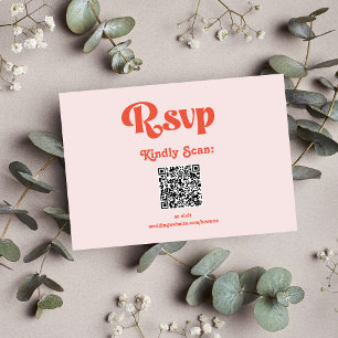 Moderne Retro-Rosa- und Orangefarbene Hochzeit RSVP Karte