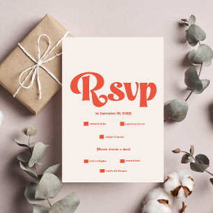 Moderne Retro-Rosa- und Orangefarbene Hochzeit RSVP Karte