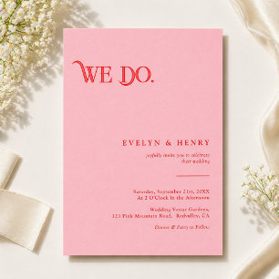 Moderne Retro Rosa und Rot Wir Machen Hochzeit Einladung