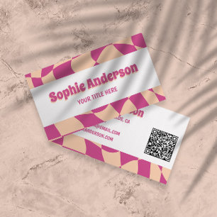 Moderne Retro-Rosa-Wellen der 70er mit QR-Code Visitenkarte