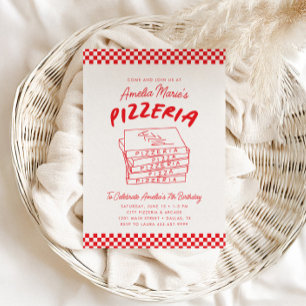 Moderne Retro-Rote Italienische Pizzeria-Pizzapart Einladung