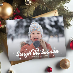 Moderne Retro-Schlitten Die Saison Foto Weihnachte Feiertagskarte